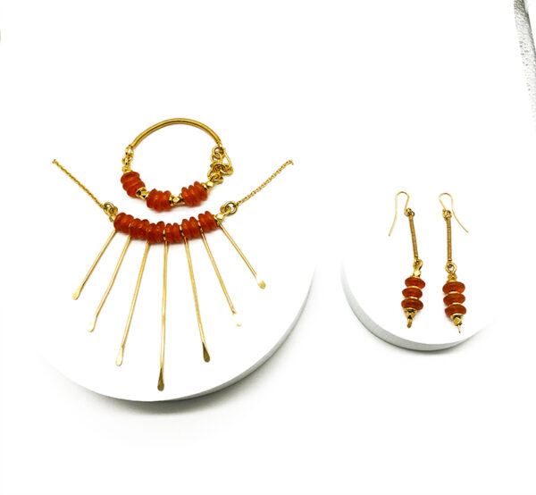 Hand-made Recycled glass beads and Brass Necklace set - Image 2